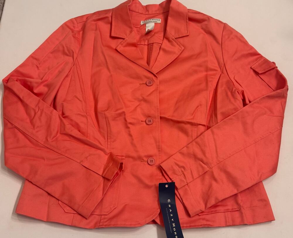 Vtg NWT Y2K Crazy Horse Liz Claiborne Coral 3-Button Jacket Cotton Size XL Women